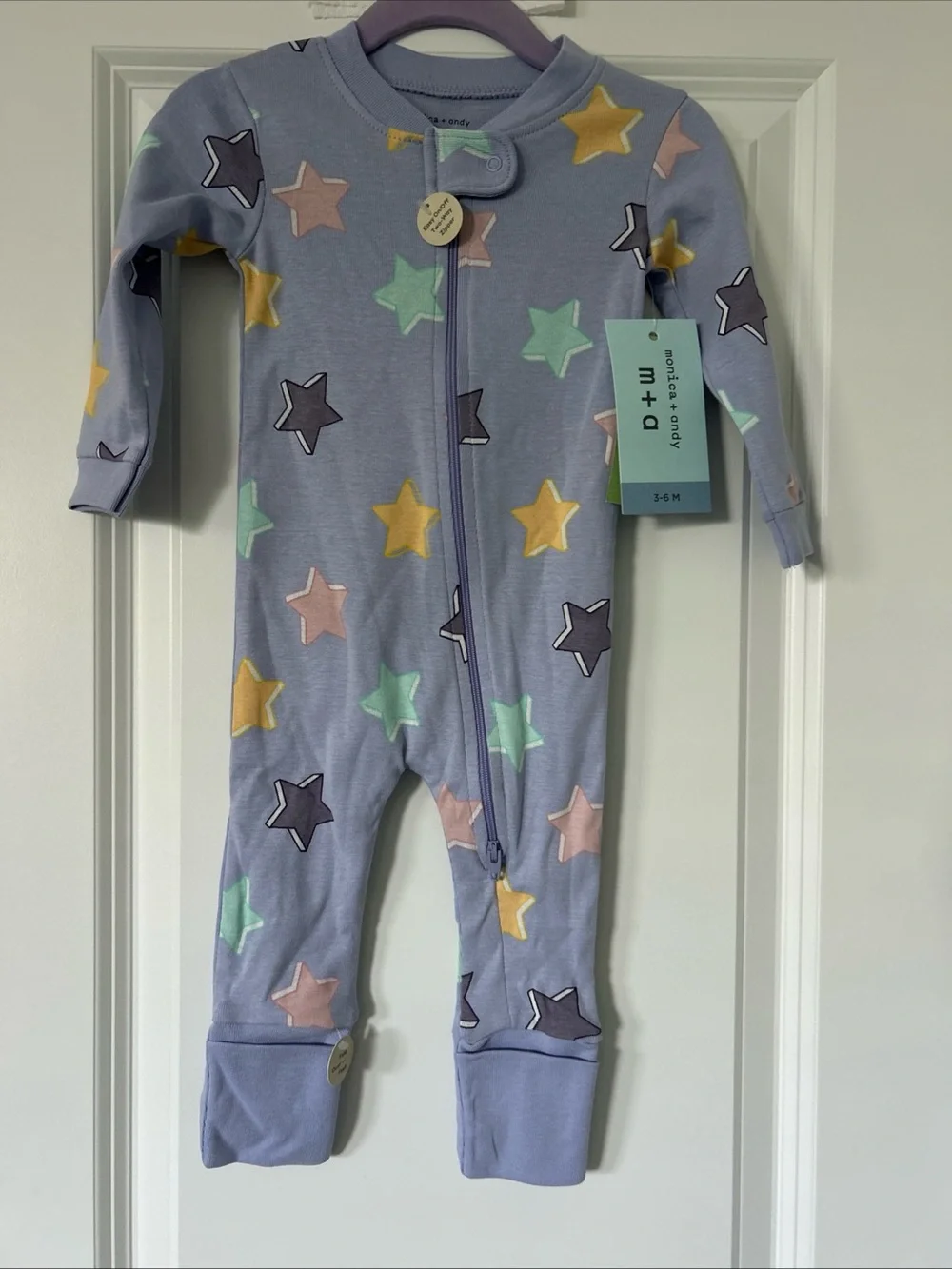 Monica + Andy Organic Cotton Long Sleeve Coverall, Purple Stars- 3-6 Months- NWT